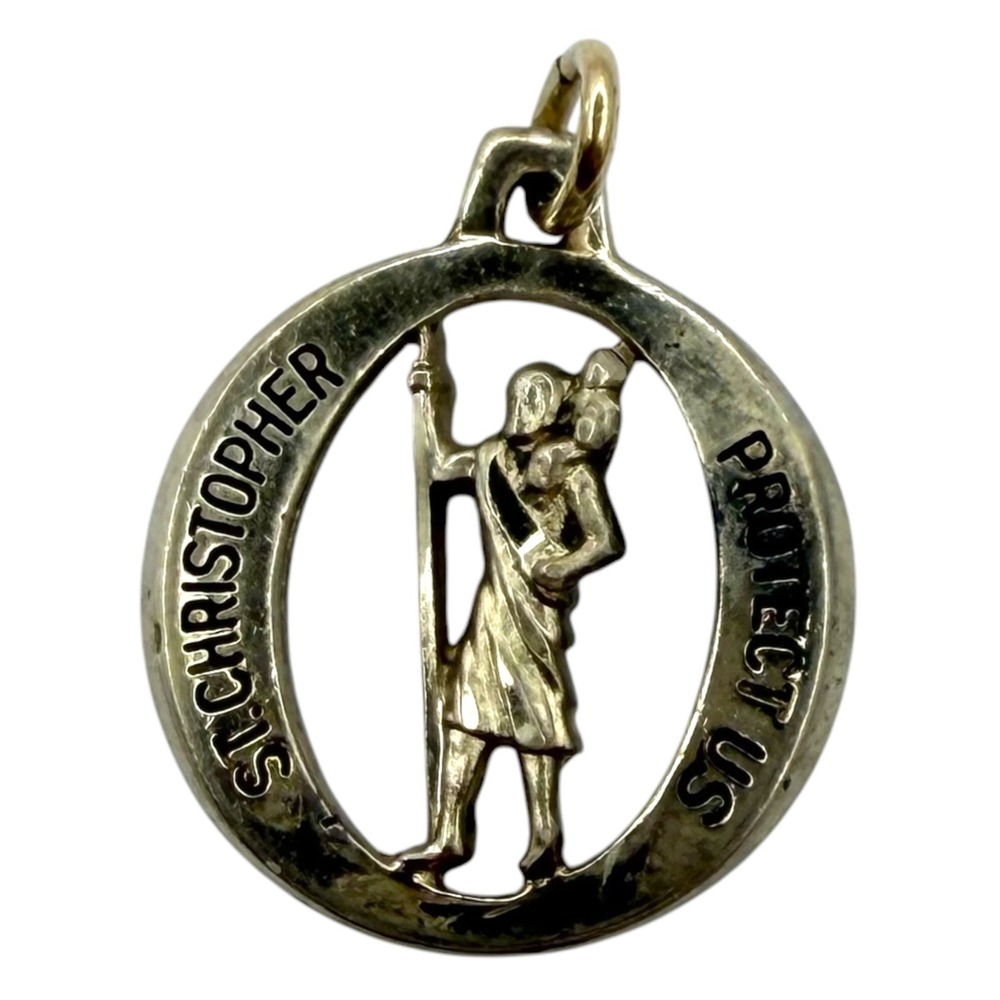 Vintage H.F.B. St Christopher Pendant Sterling Silver Religious Medal Charm